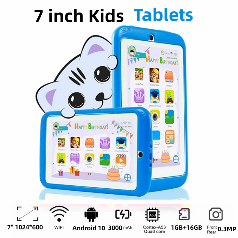 Prezent silikonowy futerał Google Play 7 ''E98 Android 10.0 dzieci Netbook czterordzeniowy 1GB RAM 16GB ROM 1024 * 600IPS Allwinner A133 Tablet PC