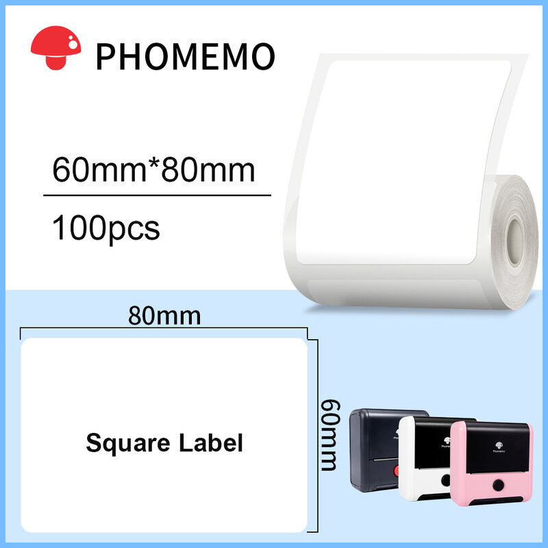 Phomemo กระดาษสติกเกอร์ความร้อน60/70mmx4 0/80มม. สี่เหลี่ยมสีขาวสติ๊กเกอร์บาร์โค้ด DIY สำหรับ M120 M110 phomemo M220 M221เครื่องพิมพ์ M200