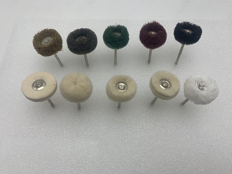 10 pces polonês pano/algodão/náilon lustrando roda conjunto com 2.35mm alça para jóias ferramenta de polimento rotativo