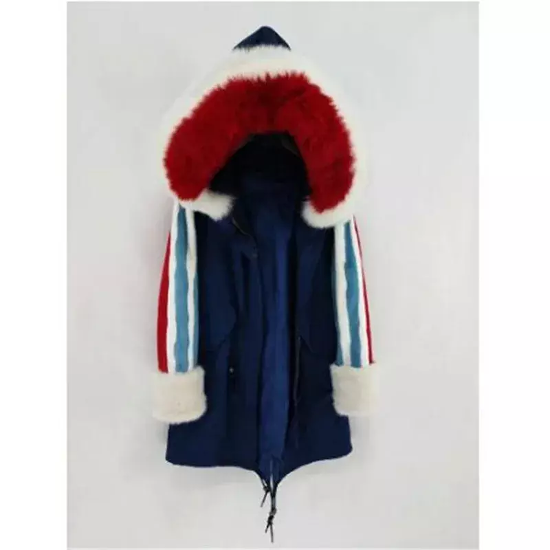 New style Natural Real Fox Fur Collar faux fur lining Thick Warm Outerwear Detachable Long Parka
