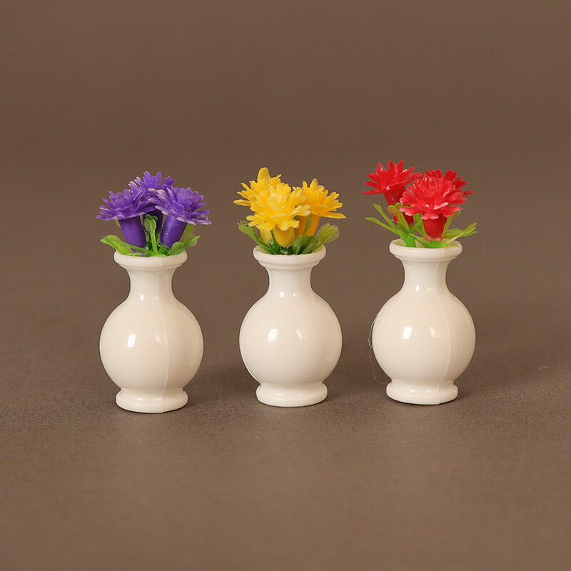 Miniature Flower Vase for Dolls House, Dollhouse Simulado Flores, Decoração do lar, Acessórios, 1:12