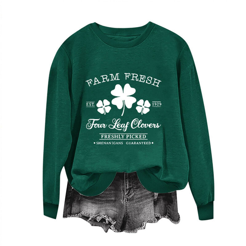 Sweatshirt elegante lässige Frauen Sweatshirts Luxus O-Ausschnitt lange Ärmel st. Patrick's Day bedruckte Frauen Pullover Tops одежда