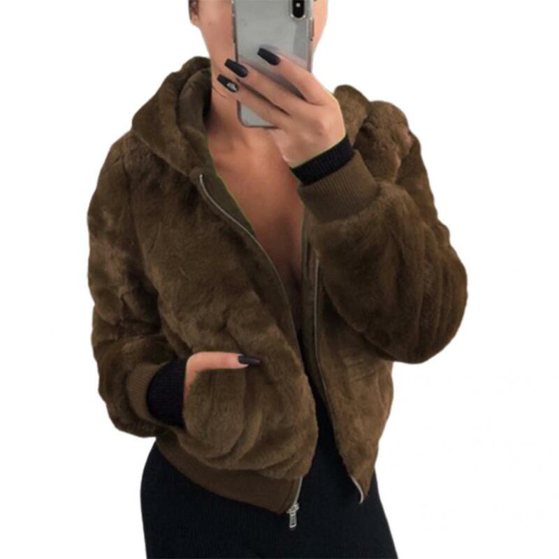 Женская плюшевая куртка с капюшоном, удобная мягкая Модная стильная куртка на молнии