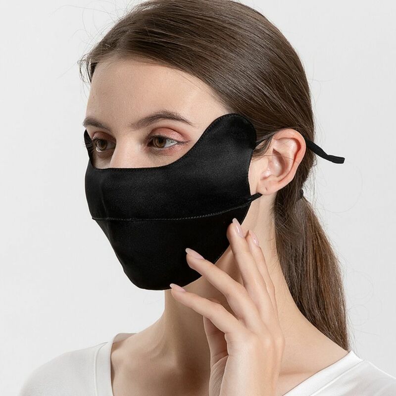 Mascarilla de seda con protección solar para mujer, máscara facial transpirable Anti-UV a prueba de polvo, protección completa para los ojos, protector solar