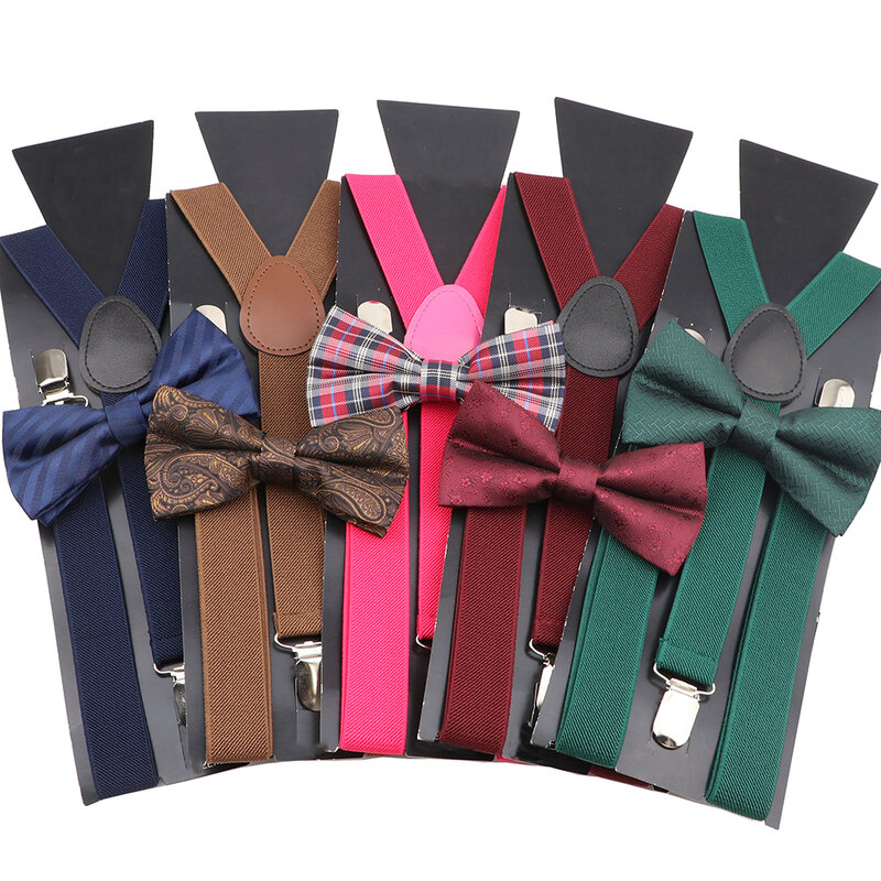 Conjunto de suspensórios de gravata borboleta xadrez masculino e feminino, terno smoking, suspensórios unissex, suspensórios borboleta, costas em Y, ajustável, casamento, vermelho, azul, verde
