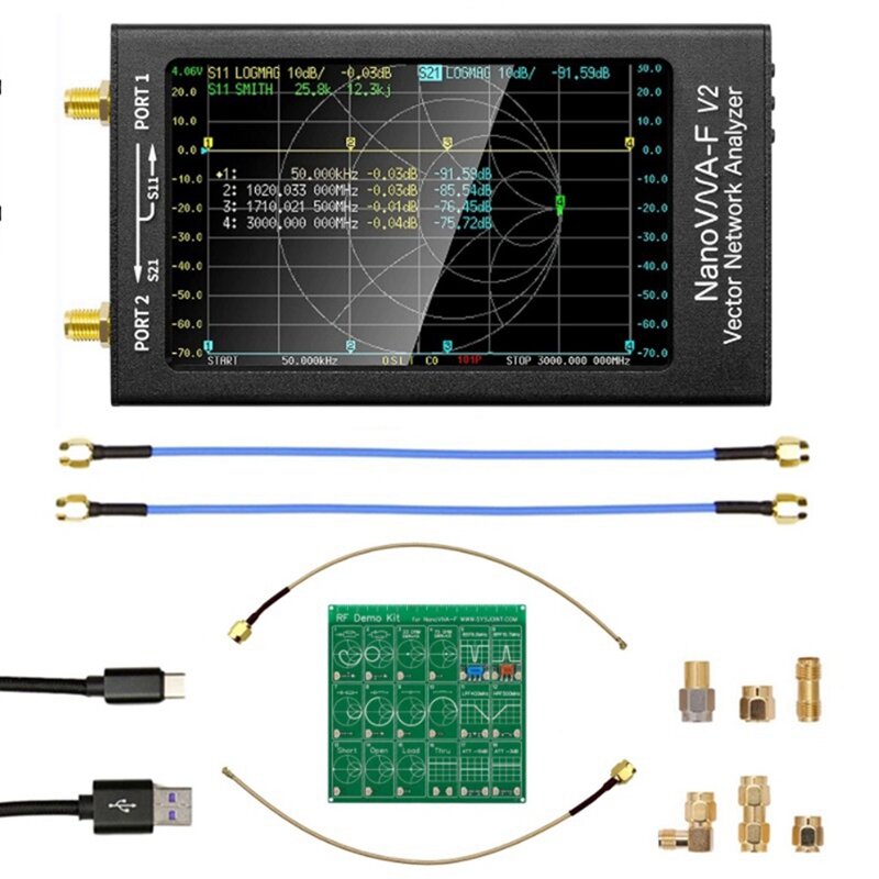 Векторный анализатор сети Nanovna-F V2 + РЧ демо-набор черный, 4,3 дюйма, 5000 мАч, 50 кгц-3 ГГц, антенный анализатор HF, VHF, UHF, VNA