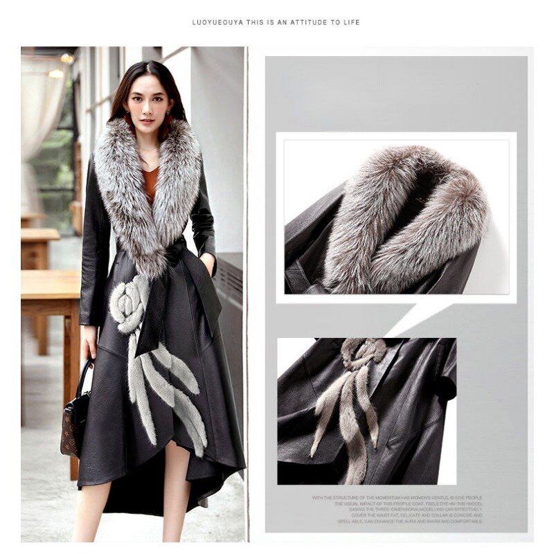 2023 baru mantel kulit Haining wanita jaket panjang menengah bulu rubah Mink katun jaket kulit mantel bulu asli kerah