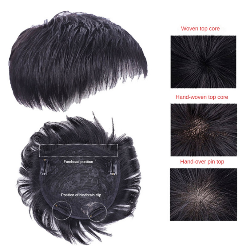 Men'S Natural Black Short Wigs Straight Wig Hair Clip-on Toupee Hair Men the Top of the Head Wigs Replacement Wigs(B)