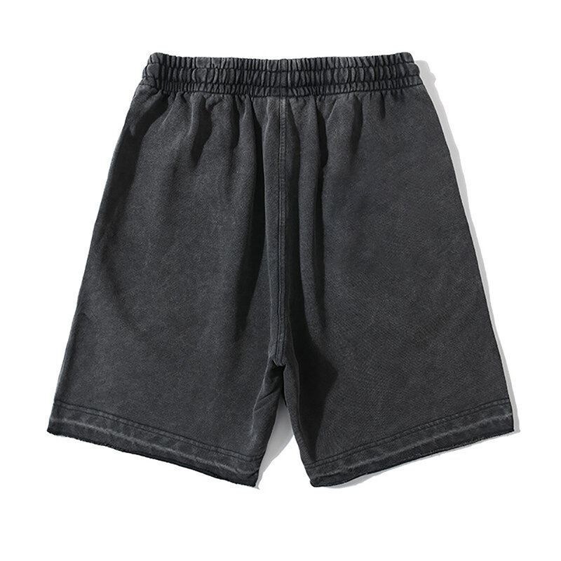 Calça curta lavada vintage masculina, calça de jogging de ginástica calça casual solta para praia, calção de algodão esportiva verão