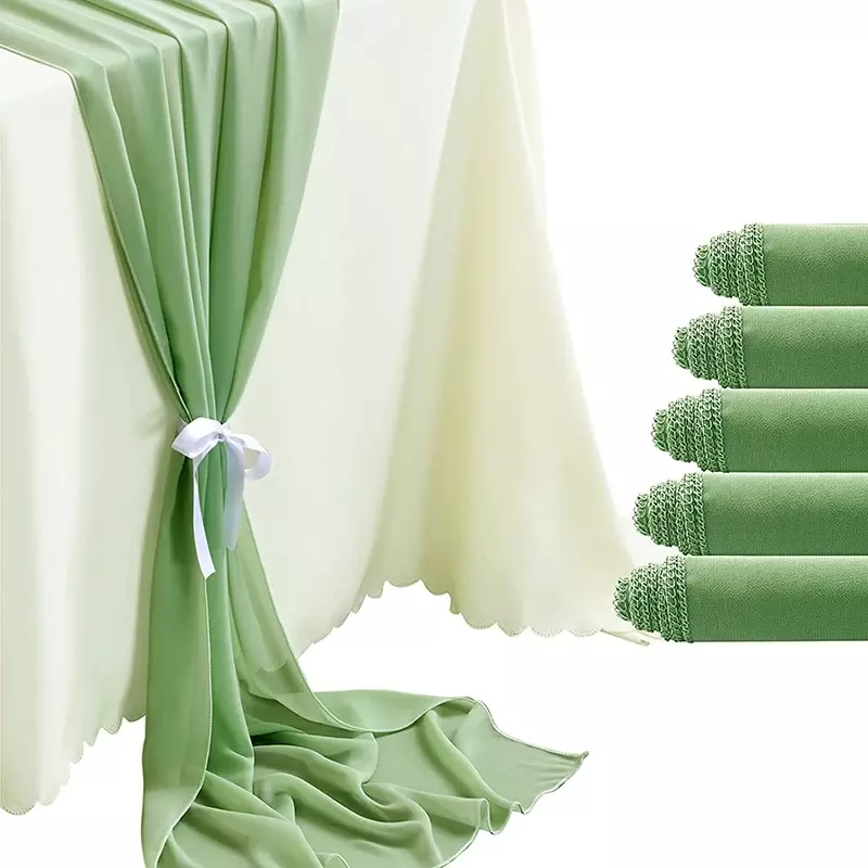5 Pack Light Green Chiffon Table Runners Boho Rustic Sheer Fabric for Wedding Party Christmas Bridal Shower Birthday Decorations