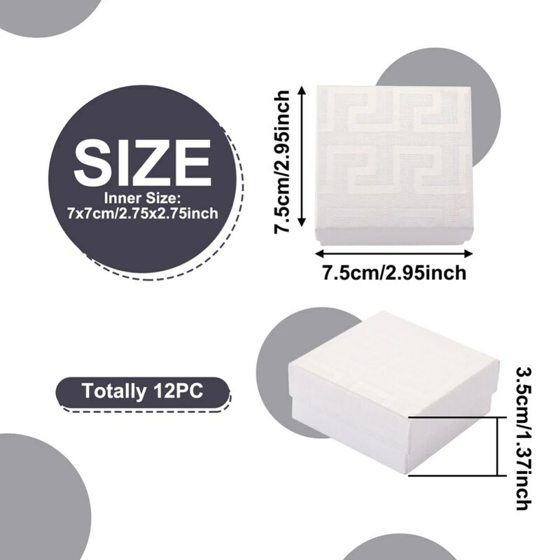 12pçs caixas de joias de papelão para pingente & brinco & anel com esponja dentro de caixa quadrada vermelha preto e branca 7.5x7.5x3.5cm