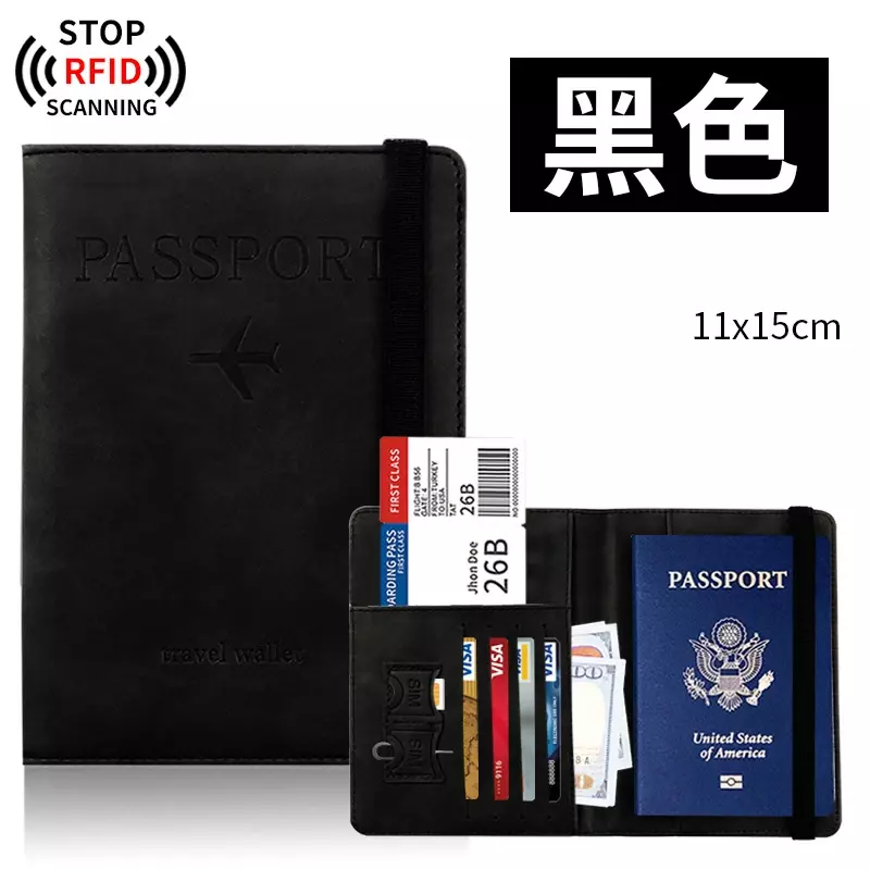 Couverture de Passeport en PU RFID Étanche, Portefeuille de Carte de Crédit, d'Identité, de Document d'Affaires, Bandage, Porte-Passeport de Voyage, Protection Multifonction