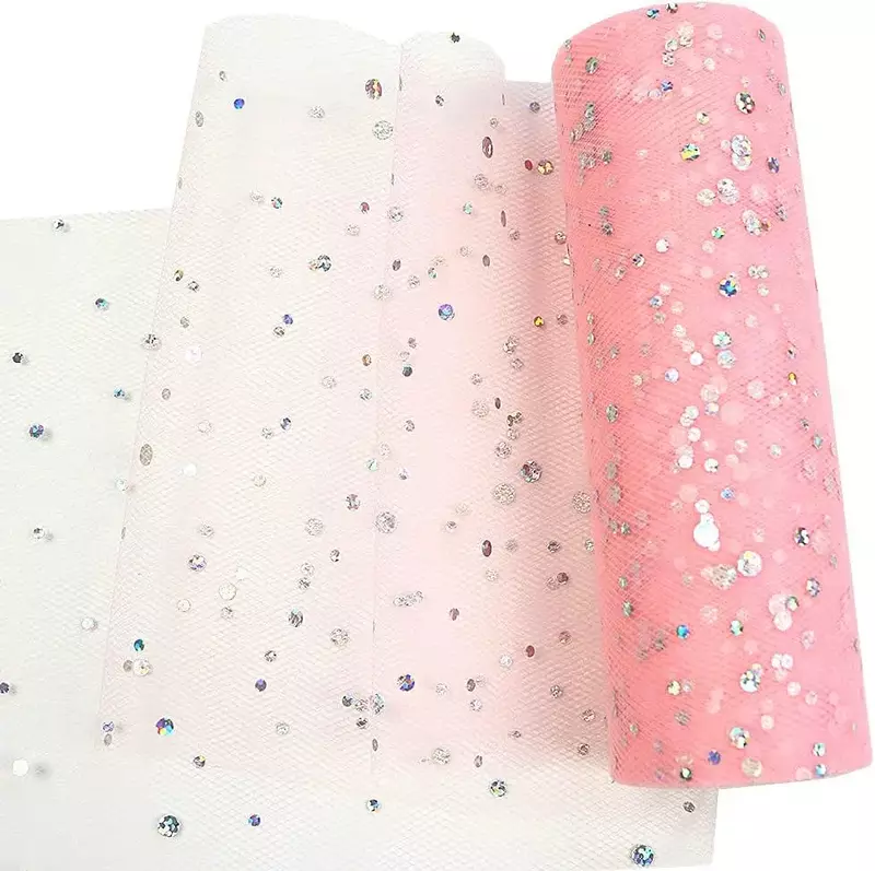 Gulungan Tulle payet tersedia dalam berbagai warna untuk rok meja, dekorasi pernikahan, bayi mandi, 6 inci X 25 yard
