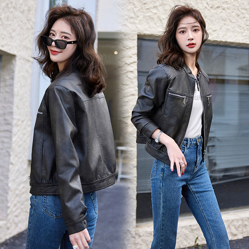 genuine leather jacket for women in spring and autumn 2024, new casual and western-style short sheepskin jacket,