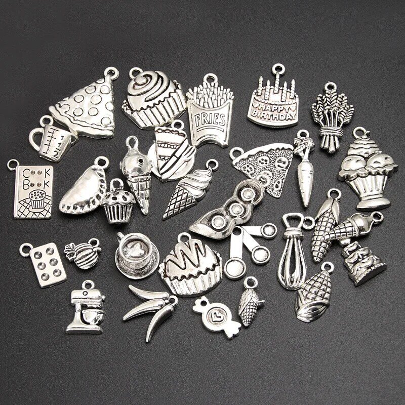 26pcs Mix Silver Color Baking Series Charms Kitchenware Cooking And Cake Pendant Making Foodie Gift Jewelry M68