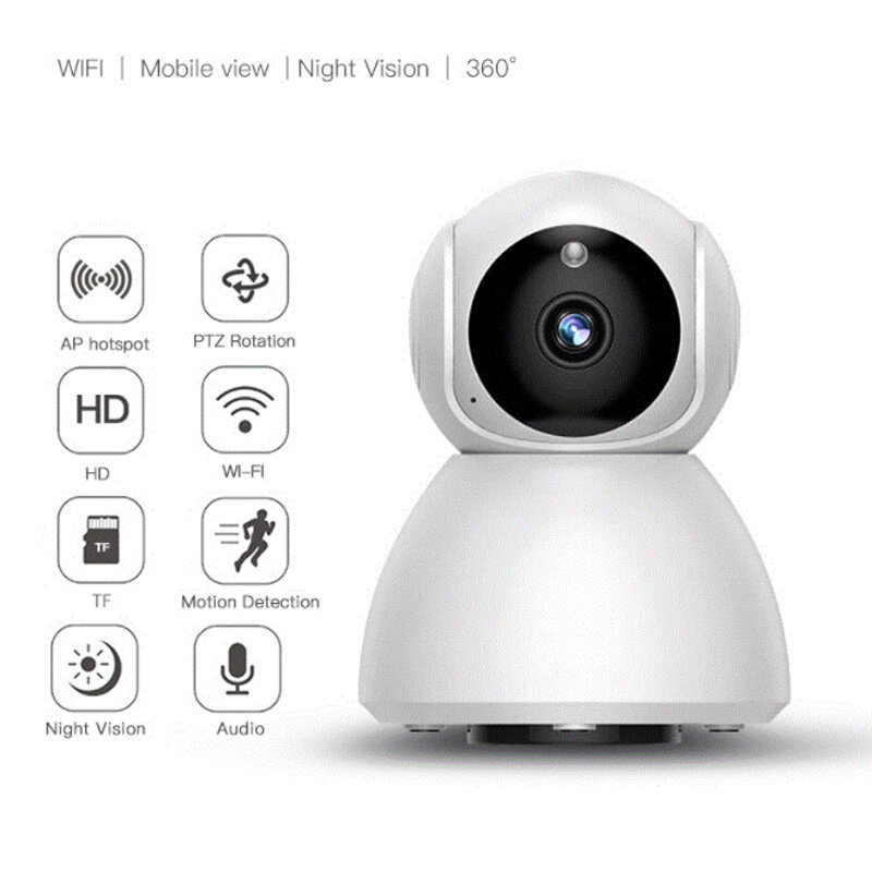 Cámara web de vigilancia para el hogar con visión nocturna, Monitor de bebé inalámbrico con rotación PTZ, Wifi, detección de movimiento humano, Voz bidireccional, IP