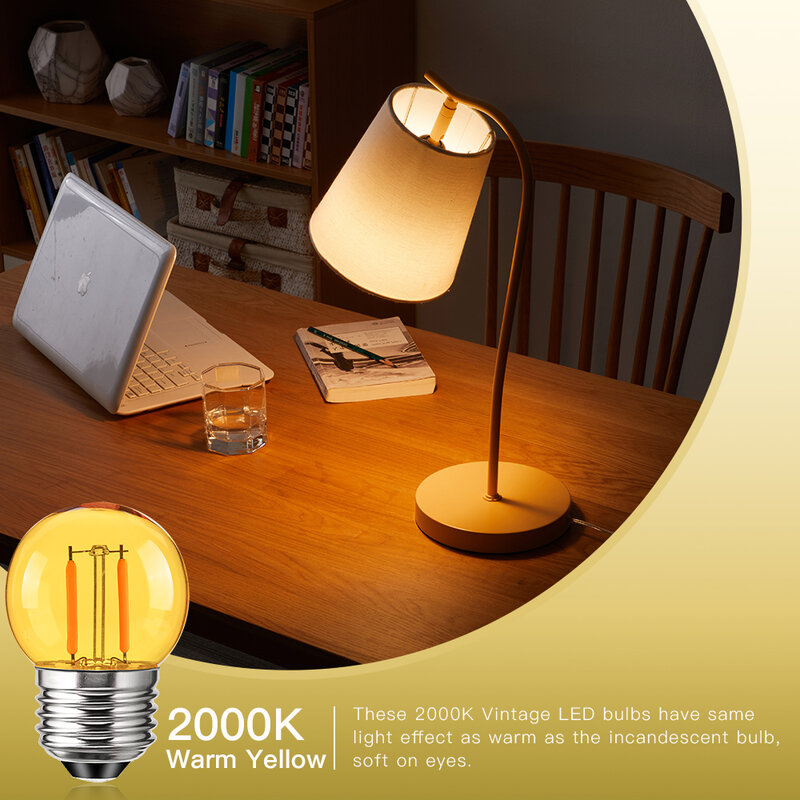 15PCS Vintage G40 Light Bulbs 220V E27 Screw Base Sockets LED Globe Bulbs 2000K Warm Yellow Decorative Edison LED Filament Bulbs