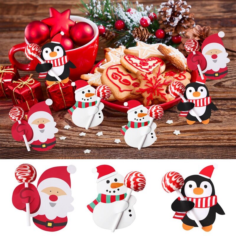 25PCS Christmas Lollipop Paper Cards Santa Claus Festival Kids Birthday Party Candy Gifts Package Wrapping Decoration