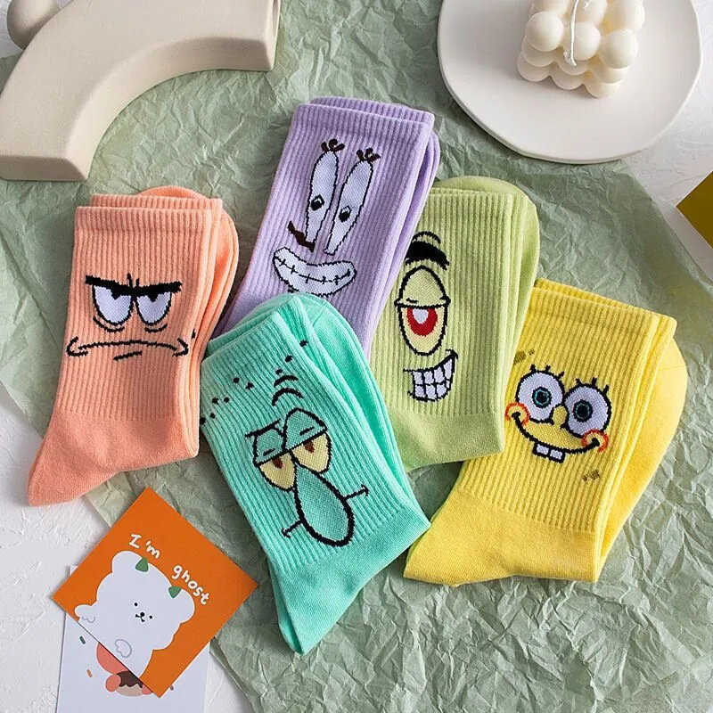 Calcetines de algodón con dibujos animados de Patricio, estilo de pareja de padres e hijos, tentáculos de Squidward, Sheldon J, plancton, estudiante
