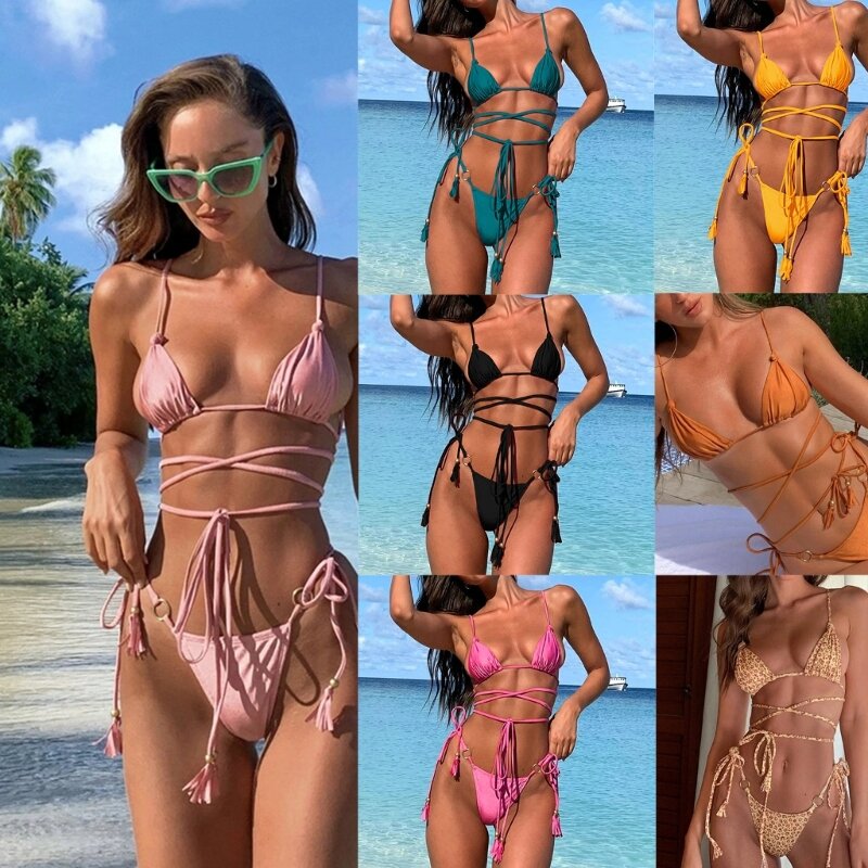 2022 nova frente das mulheres conjunto de biquíni senhoras maiô de duas peças sexy gravata triângulo lateral-maiô moda banho beachwear