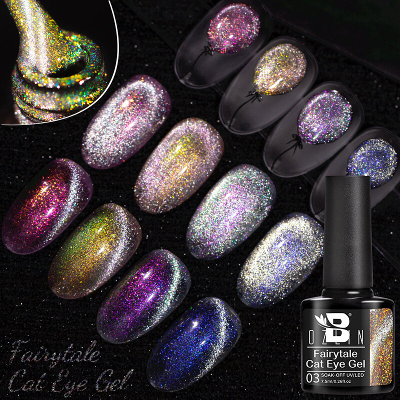 BOZLIN-Cristal Fairytale Cat Eye Gel Magnético, Espumante Glitter Esmalte, Efeito de Cor Diferente, Semi Permanente UV Nail Art