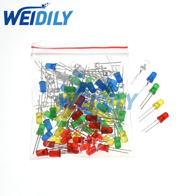 100 Stuks 5Mm Led Diode Licht Diverse Kit Diy Leds Set Wit Geel Rood Groen Blauw Led Elektronische Diy Kit Nieuw