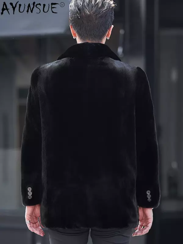 AYUNSUE высококачественные куртки из натурального меха норки для мужчин новинка 2023 зимнее пальто средней длины из натурального меха однобортное меховое пальто с лацканами