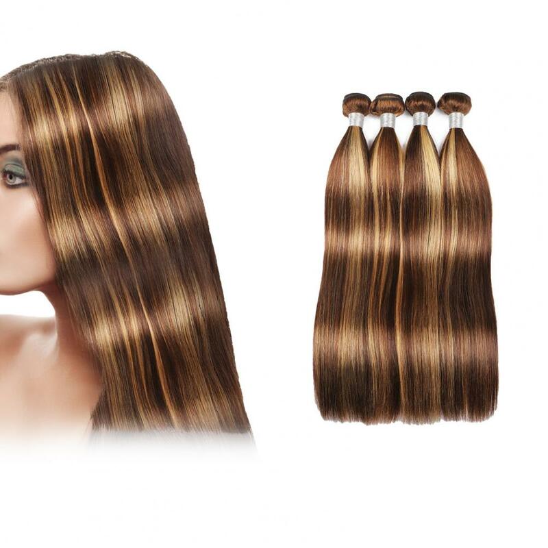 Peluca de encaje frontal para mujer, extensiones de cabello humano liso, Color marrón, largo