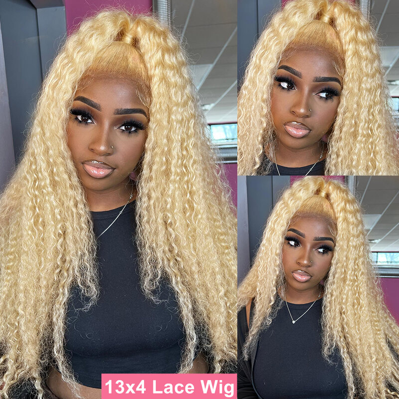 613 Honey 40 inch Curly Blonde Lace Front Human Hair Wigs Loose Deep Wave 13x6 HD Water Wave Color Transparent Lace Frontal Wig