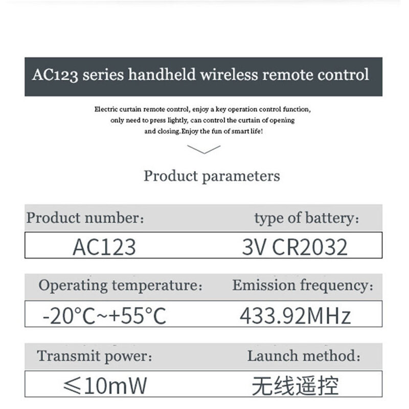 A-OK RF433 Remote Controller AC123 / AC114 1/2/6/16 Channel Wireless Emitter for A-OK RF433 Curtain Motor / Tubular Motors