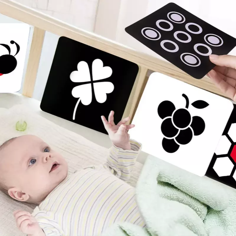 Montesori mainan kartu stimulasi Visual bayi, mainan belajar stimulasi Visual kontras tinggi untuk kartu Flash hitam dan putih bayi