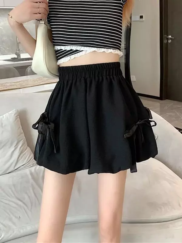 2024 Sweet Fashion Loose Bloomers Shorts Women High Waist Korean Preppy Style Short Pants Casual Design All Match Solid Shorts