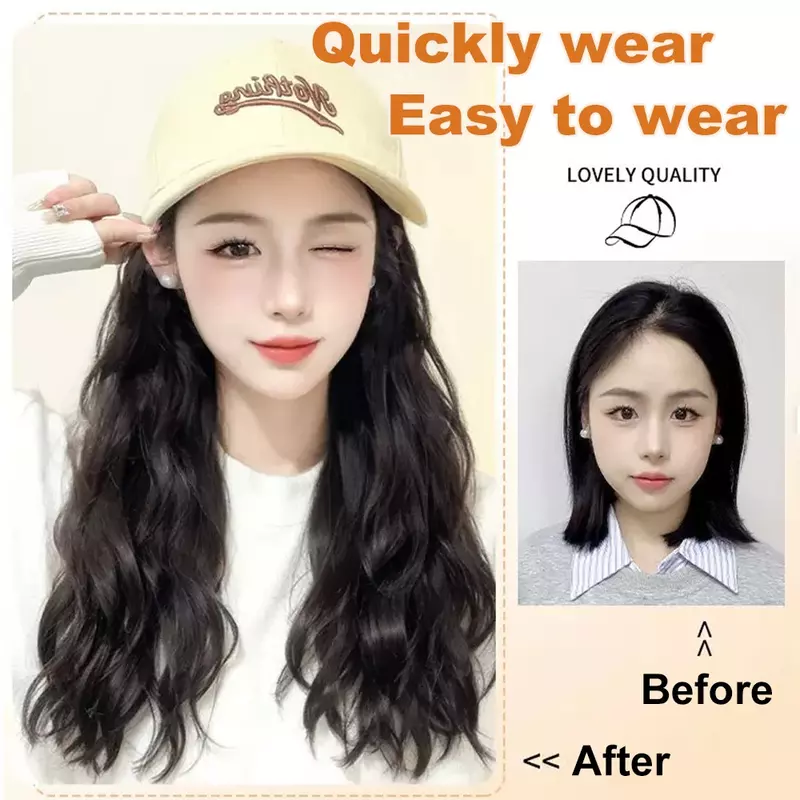 ALXNAN HAIRSynthetic Wigs Black Hat With Hair Wig Cap Beret Hat Wigs For Women Daily Party Naturally Heat Resistant Hair