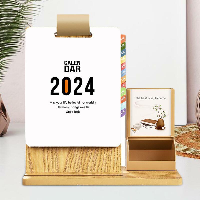 Kalender meja 2024 dengan tempat pena kalender perencana harian pribadi bisnis sederhana untuk asrama Desktop kantor ruang belajar meja