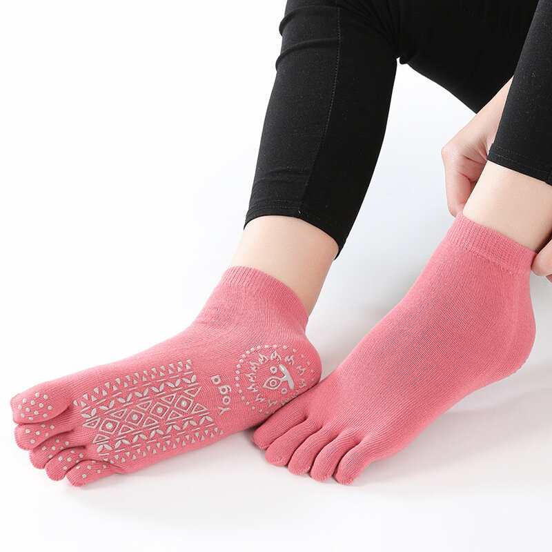 2 Pairs Non-slip Yoga Socks Women Sports Solid Color Cotton Toe Socks Breathable