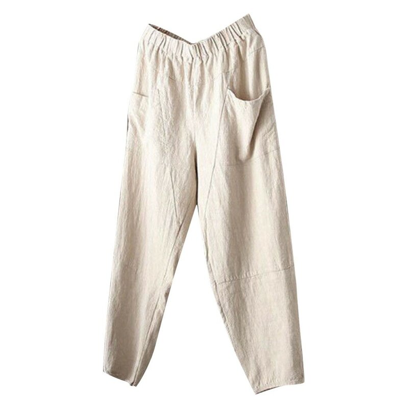 Pantalones de pierna ancha de lino y algodón puro para hombre, pantalones casuales sueltos, simple y a la moda, verano, nuevo