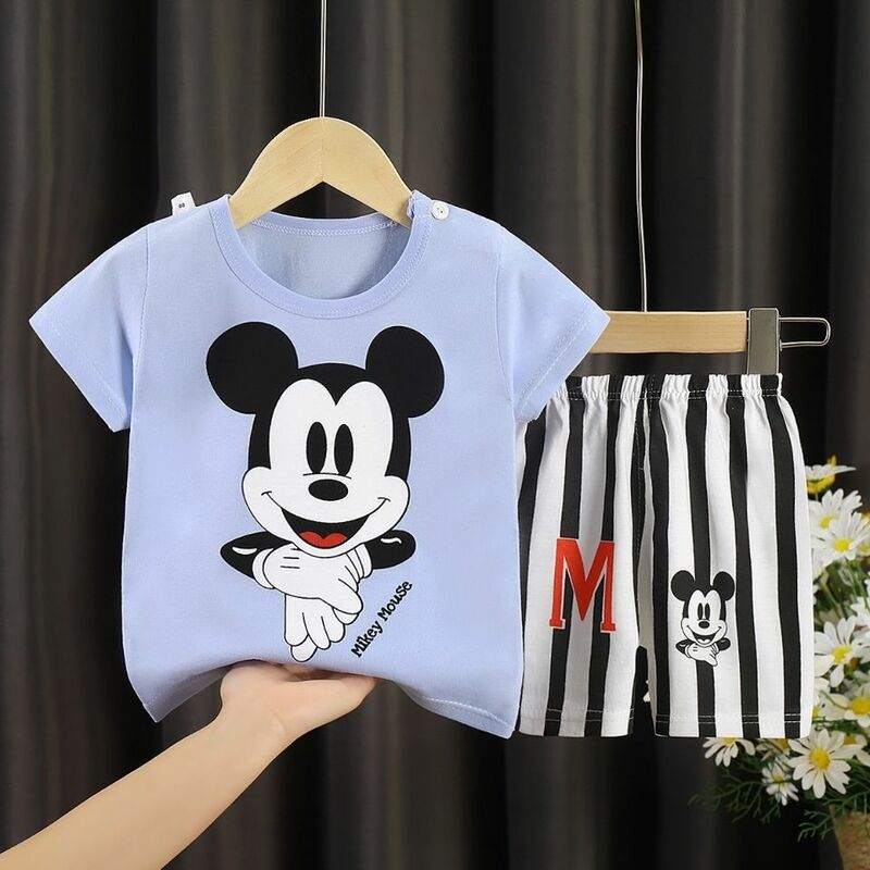 Conjunto de 2 piezas de ropa de Mickey para bebé, chándal para niños, traje de manga corta, camiseta y pantalones cortos, trajes de Disney de 1 a 4 años