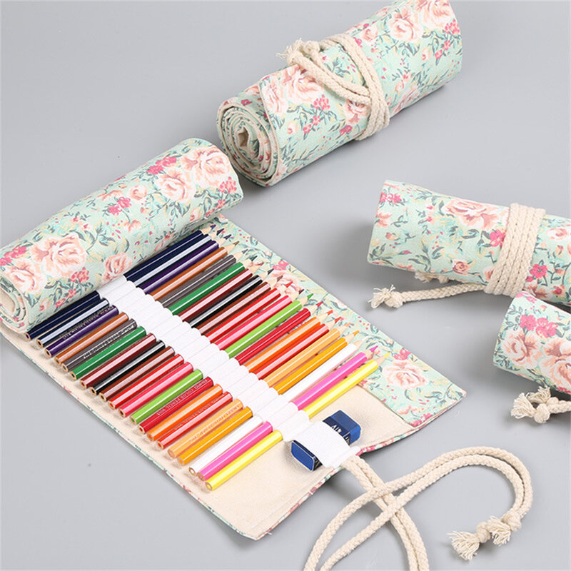 Pen Curtain Fresh And Simple Bundle Strong Thickened Canvas Easy Access Bold Binding Rope Pencil Case Small Floral Storage Bag