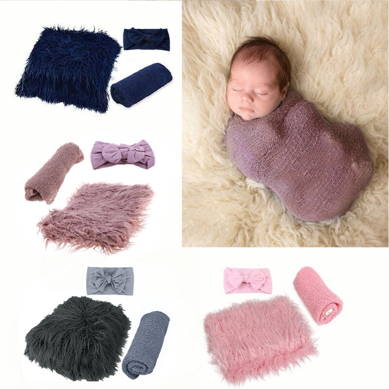 Y1UB Baby Photography Headband Newborn Blanket Wraps Stretchy Knit Wrap Solid Color