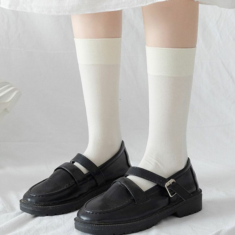 Calcetines finos de algodón para mujer, medias elásticas de estilo coreano, simples, Lolita Jk, Color sólido, cómodos, japoneses