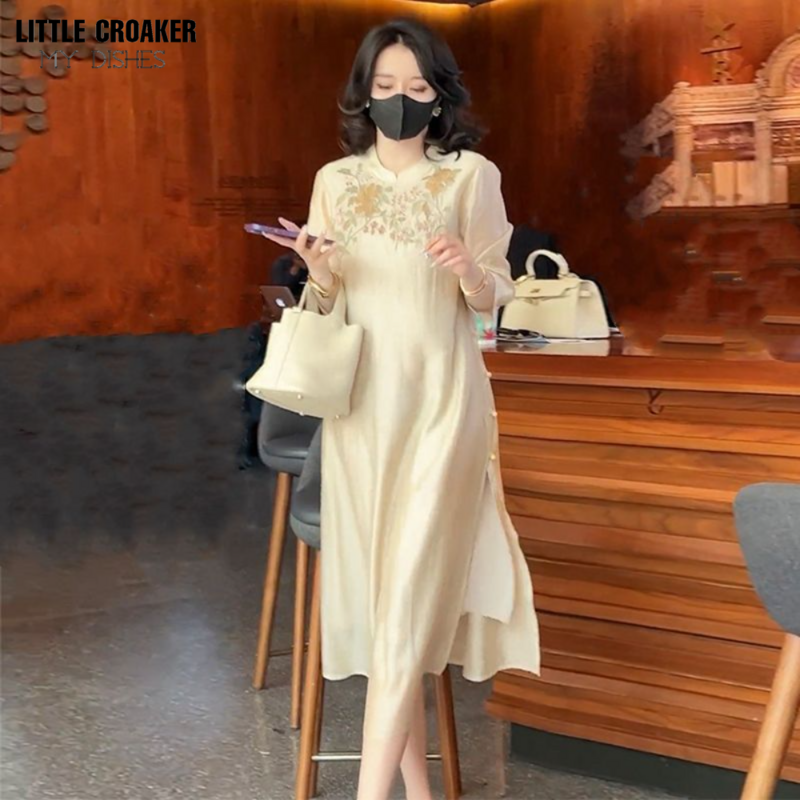 Vestido Cheongsam de estilo chino para mujer, traje holgado y adelgazante de alta gama, bordado Retro mejorado, novedad de verano 2023