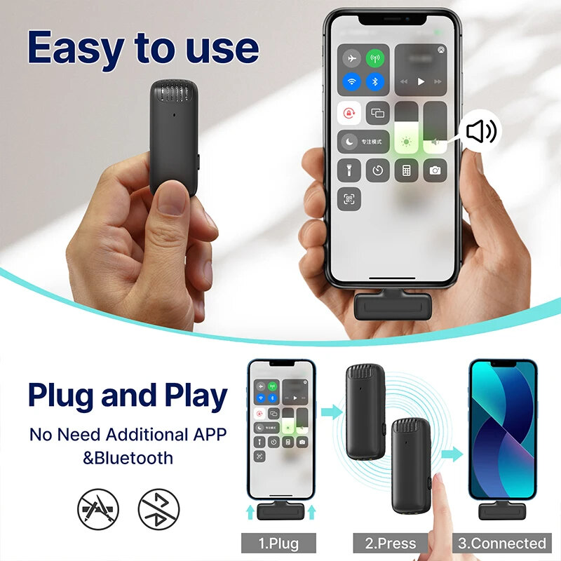 Ulanzi ชุดไมโครโฟนติดปกเสื้อไมโครโฟนไร้สายแบบ J12, ไมค์ขนาดเล็กสำหรับการถ่ายทอดสด iPhone แอนดรอยด์