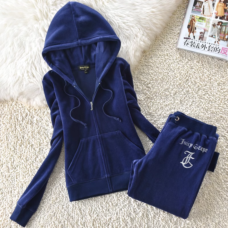 2024 Y2K Velvet Tracksuit Two Piece Women's Tracksuit Hoodies Set With Pocket and Velour Tracksuit For Women