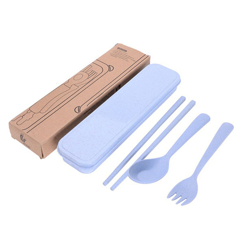 Peralatan makan Set perjalanan portabel, kotak penyimpanan sendok garpu sumpit peralatan makan dapur 3 warna pilihan untuk mendaki gunung berkemah