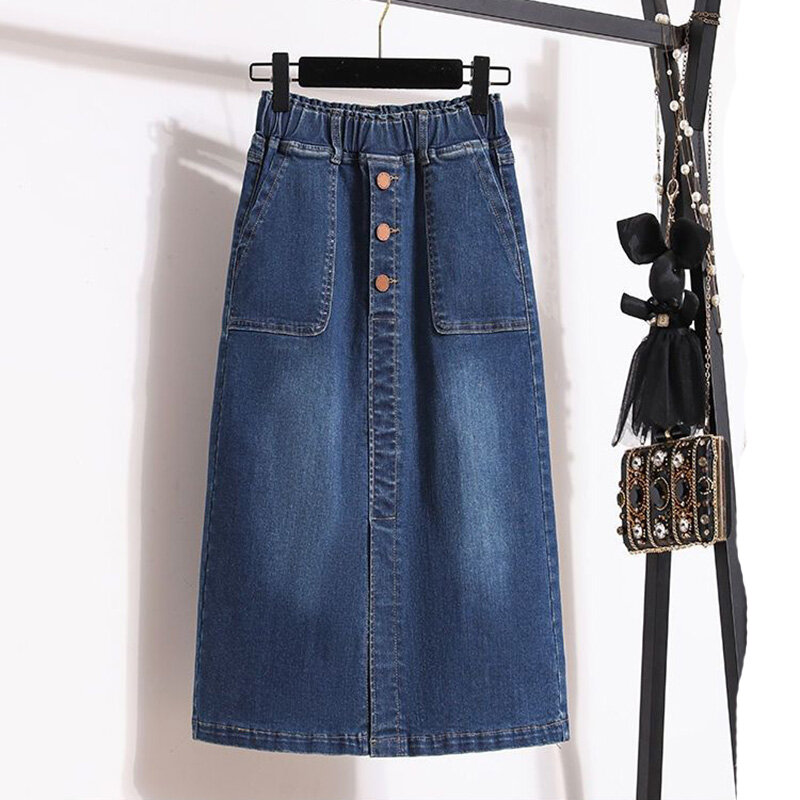 Jeansowa spódnice wiązane damska Retro z wysokim stanem rozcięty dżinsowa spódnica trapezowa jesienna moda prosta spódnica kobiet