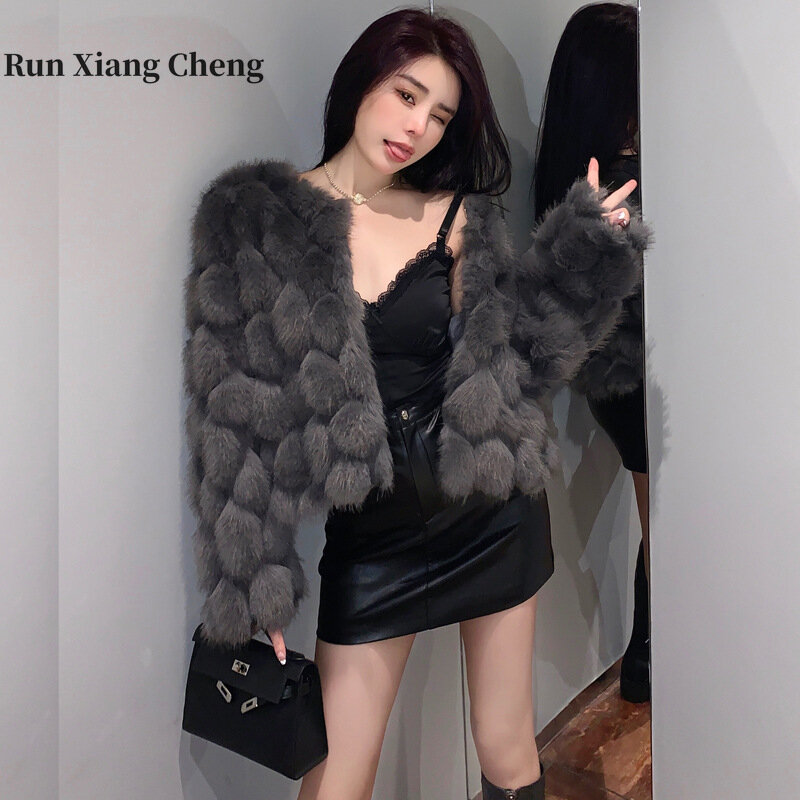 RUN XIANG CHENG-Jaqueta de imitação de pele de raposa para mulheres, novo estilo juvenil, inverno, frete grátis