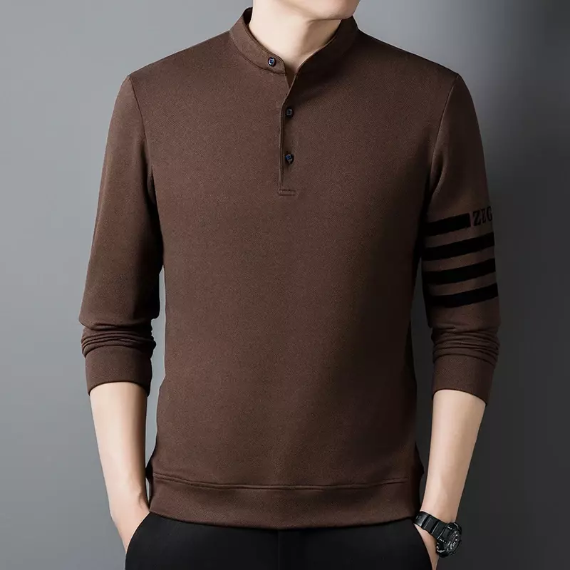 Camiseta de pescoço estampado masculina, fina, confortável, moda, top versátil, novo, primavera