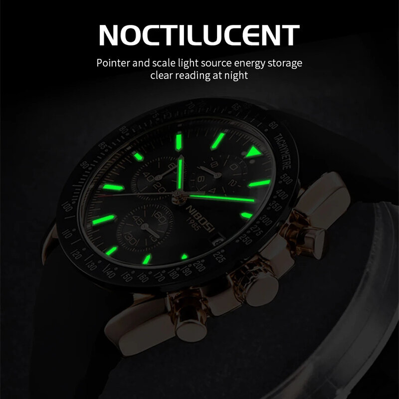 NIBOSI Fashion Blue Quartz Watch for Men Stainless Steel Waterproof Luminous Sports Chronograph Watches Mens Relogios Masculino