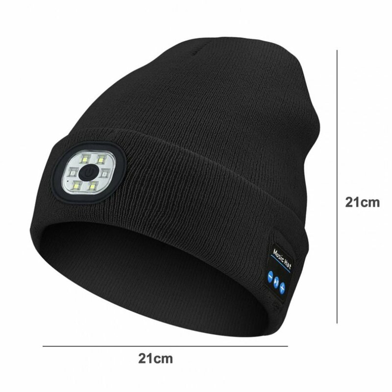 Topi Led Bluetooth nirkabel, topi hangat dengan lampu LED, topi pemutar musik, Headset Stereo nirkabel, headphone dengan topi lampu depan