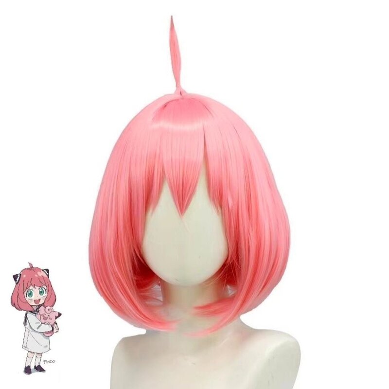 Peluca de Cosplay de Anime Anya Forger para mujer, pelo corto rosa, cuero cabelludo de simulación, fiesta de Halloween, accesorios de Clip para el cabello de 6,5 CM